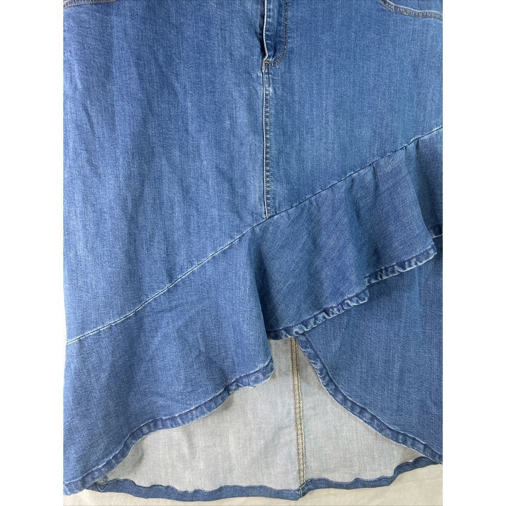 One 5 One Denim Jean Skirt Womens Ruffle Hem Blue Y2K Retro Boho Asymmetrical 3X - Picture 5 of 15